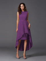 A-Line Charming Scoop Sash/Ribbon/Belt Sleeveless High Low Chiffon Bridesmaid Dresses