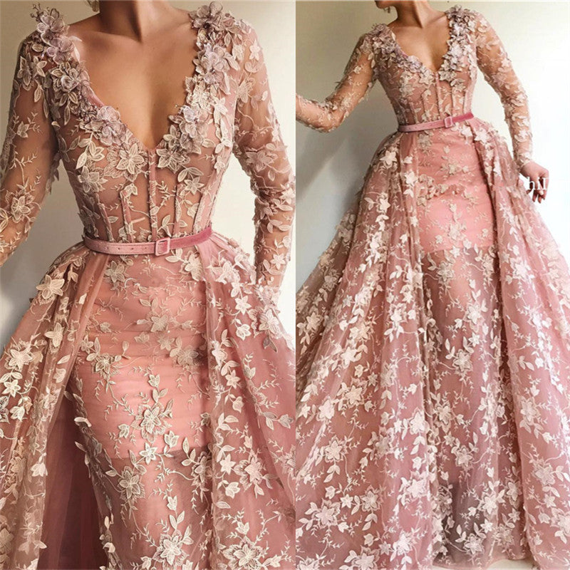 Easily attract others's attention with stylesnuggle Chic mermaid see though pink long prom dresses with mermaid design and fitting floor length hem. Click in the new prom dresses collection all in latest design with delicate details.