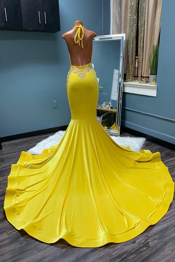 Chic Sleeveless Halter Backless Mermaid Prom Dress-stylesnuggle