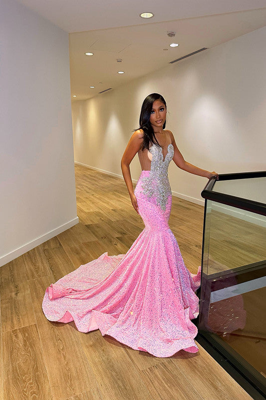 Chic Sleeveless Mermaid Sequins Prom Dresses With Ruffles Long-stylesnuggle