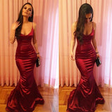 stylesnuggle offers Chic Spaghetti Strap Sleeveless Red Trumpet Prom Party Gowns at a cheap price from Stretch Satin to Mermaid hem.. Affordable in high quality at factory price,  saving your money and making you shinning at your party.