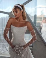 Chic Strapless Sleeveless Sequins Wedding Dress With Ruffles Long-stylesnuggle