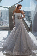 Chic Strapless Sleeveless Sequins Wedding Dress With Ruffles Long-stylesnuggle