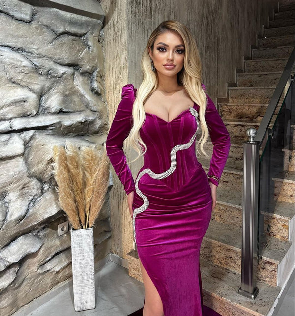 Chic Sweetheart Long Sleeves Mermaid Prom Dresses Long Slit Online-stylesnuggle