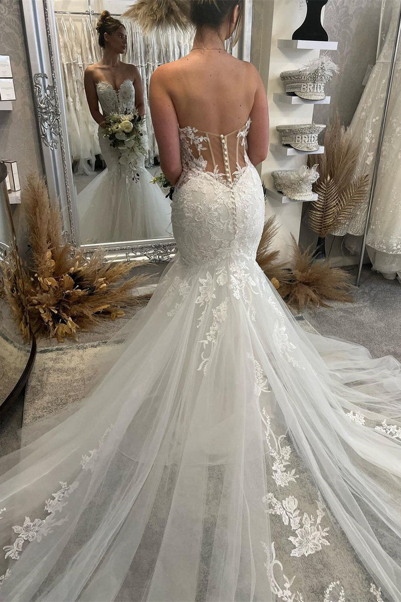 Chic Sweetheart Sleeveless Mermaid Wedding Dress with Lace-stylesnuggle