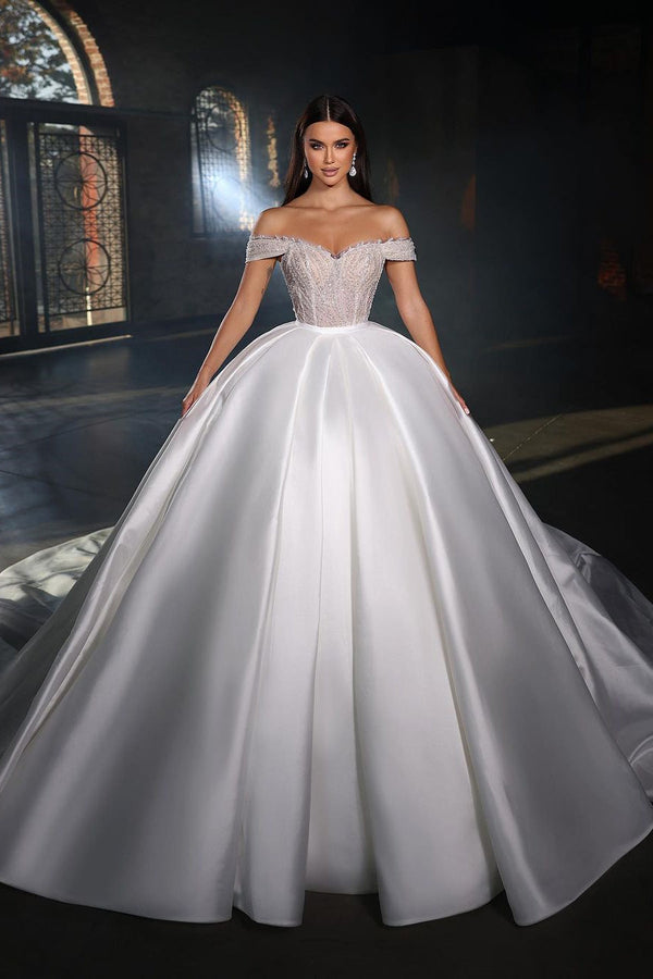 Chic Sweetheart Sleeveless Off-the-Shoulder Wedding Dress With Ruffles Long-stylesnuggle