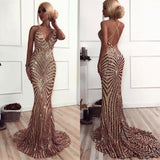 Find the Chic V-Neck Mermaid Prom Party Gowns| Sequins Long Evening Dress with lowest price and top quality at stylesnuggle,  free shipping & free customizing,  check out today.