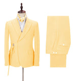 Chic Yellow Peaked Lapel Slim Fit Men's Prom Suits-stylesnuggle