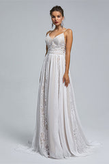 Chiffon A-line V-neck Applique Floor-length Sleeveless Backless Wedding Dress Cover-stylesnuggle