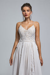 Chiffon A-line V-neck Applique Floor-length Sleeveless Backless Wedding Dress Cover-stylesnuggle