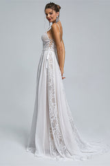 Chiffon A-line V-neck Applique Floor-length Sleeveless Backless Wedding Dress Cover-stylesnuggle