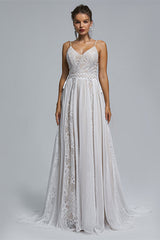 Chiffon A-line V-neck Applique Floor-length Sleeveless Backless Wedding Dress Cover-stylesnuggle