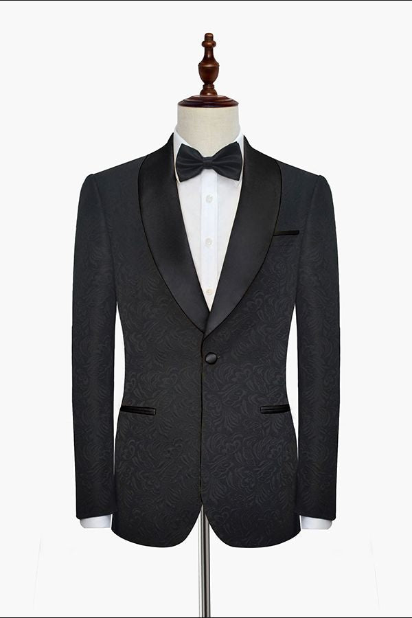 Classic Black Jacquard Wedding Tuxedo for Men Shawl Lapel Silk One Button Wedding Suits-stylesnuggle