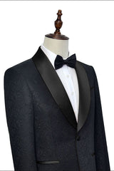 Classic Black Jacquard Wedding Tuxedo for Men Shawl Lapel Silk One Button Wedding Suits-stylesnuggle