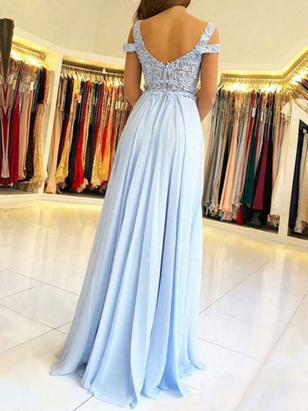 Chiffon Evening Dress A Line V Neck Floor Length Split Front Party Dresses Evening Dresses