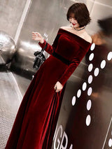 Evening Dresses Velvet Long Sleeve Off Shoulder Maxi Dresses