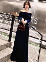 Evening Dresses Velvet Long Sleeve Off Shoulder Maxi Dresses