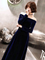 Evening Dresses Velvet Long Sleeve Off Shoulder Maxi Dresses