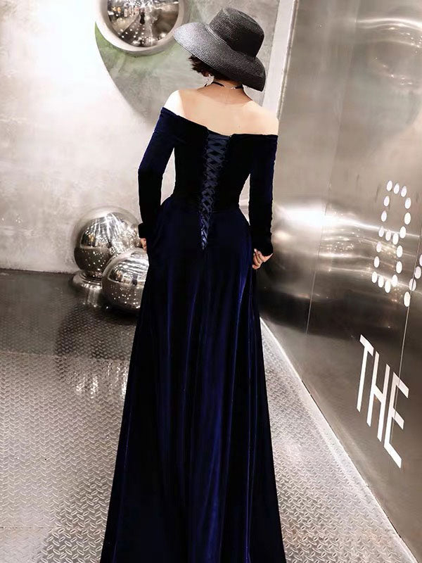 Evening Dresses Velvet Long Sleeve Off Shoulder Maxi Dresses