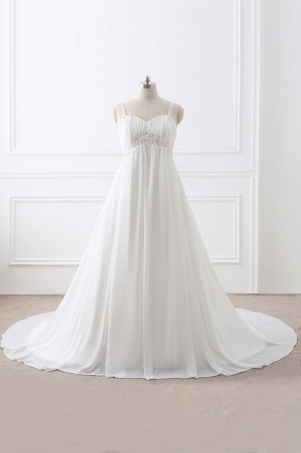 stylesnuggle.com supplies you Chiffon Wedding Dresses Straps Bridal Gowns at reasonable price, this dress will make your guests say wow. The Straps bodice is thoughtfully lined, and the Floor-length skirt with Appliques to provide the airy, flatter look of 30D Chiffon.