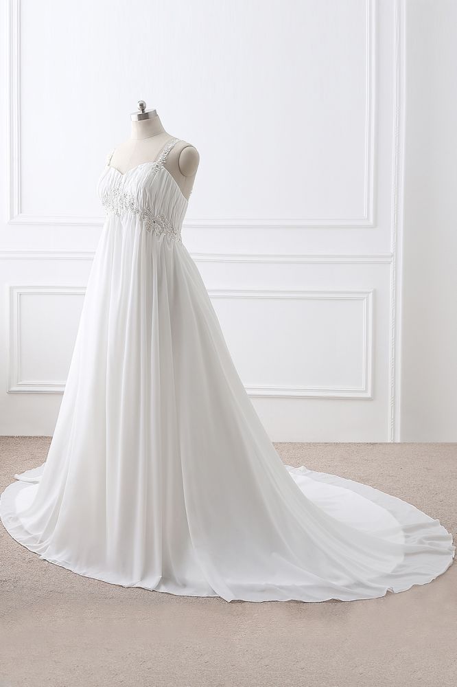 stylesnuggle.com supplies you Chiffon Wedding Dresses Straps Bridal Gowns at reasonable price, this dress will make your guests say wow. The Straps bodice is thoughtfully lined, and the Floor-length skirt with Appliques to provide the airy, flatter look of 30D Chiffon.