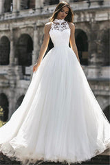 Check this Classic High Neck Sleeveless Appliques A-Line Floor-Length Wedding Dresses at stylesnuggle.com, this dress will make your guests say wow. The High Neck bodice is thoughtfully lined, and the Floor-length skirt with Appliques to provide the airy, flatter look of Lace.