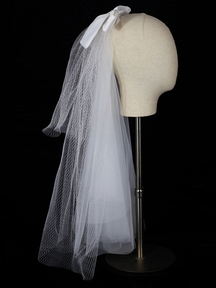 Classic Ivory Three-Tier Bows Mesh Cut Edge Medium Wedding Veil-stylesnuggle