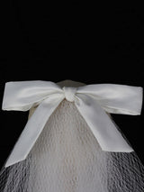 Classic Ivory Three-Tier Bows Mesh Cut Edge Medium Wedding Veil-stylesnuggle