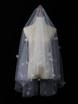 Classic Ivory Two-Tier Flowers Tulle Cut Edge Wedding Veils-stylesnuggle