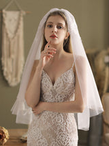 Classic Ivory Two-Tier Lace Tulle Cut Edge Wedding Veils-stylesnuggle