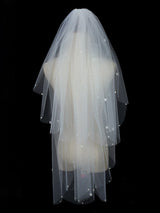 Classic Ivory Two-Tier Pearls Tulle Cut Edge Wedding Veil-stylesnuggle