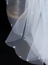 Classic Ivory Two-Tier Pearls Tulle Cut Edge Wedding Veil-stylesnuggle