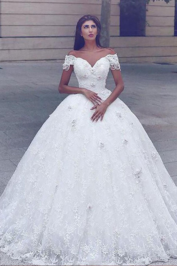 stylesnuggle custom made you this Classic Lace Off-the-shoulder White Lace Ball Gown Wedding Dress comes in all sizes and colors. Welcome to pick the most fabulous style today, extra coupons to save a lot.