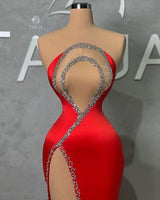 Classic Long Red Mermaid Beading Sleeveless Prom Dresses Long Slit Online-stylesnuggle