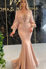 Classic Long Sleeves Mermaid Prom Dresses with Appliques-stylesnuggle