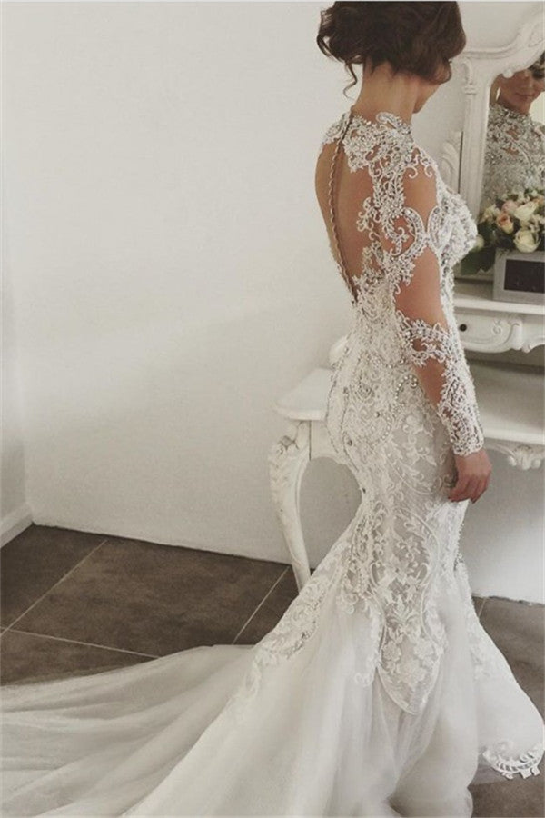 stylesnuggle offers Mermaid Long Sleevess Lace Wedding Dresses at factory price. This will make your dreamy wedding come true.