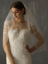 Classic One Tier Piping Cut Edge Wedding Veils-stylesnuggle