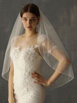 Classic One Tier Piping Cut Edge Wedding Veils-stylesnuggle