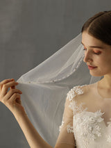 Classic One Tier Piping Cut Edge Wedding Veils-stylesnuggle