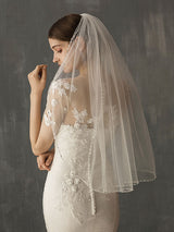 Classic One Tier Piping Cut Edge Wedding Veils-stylesnuggle