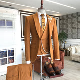 Classic Orange Peaked Lapel Double Breasted Waistcoat Tailored Prom Suits For Men-stylesnuggle