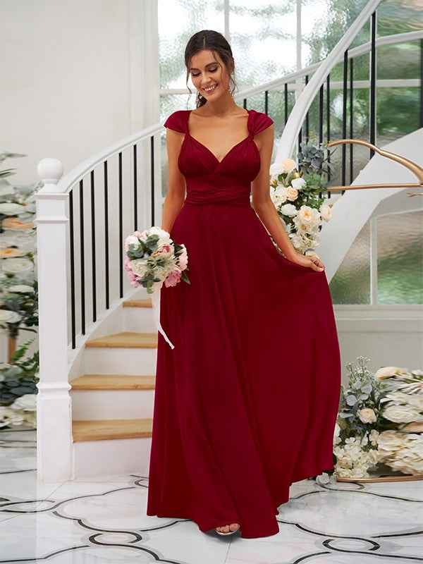 A-Line Charming Jersey Ruched V-neck Sleeveless Bridesmaid Dresses