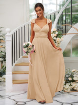 A-Line Charming Jersey Ruched V-neck Sleeveless Bridesmaid Dresses