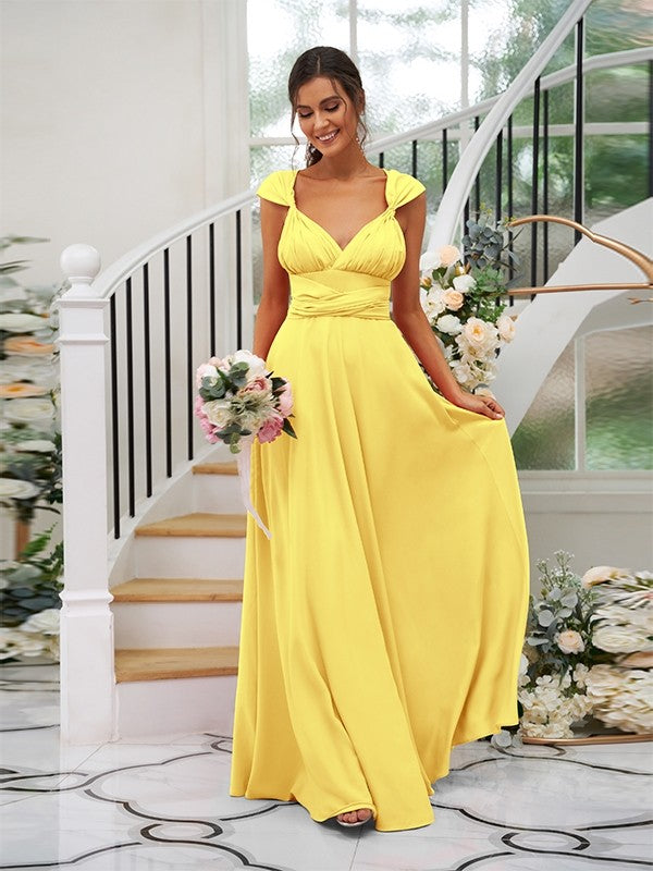 A-Line Charming Jersey Ruched V-neck Sleeveless Bridesmaid Dresses