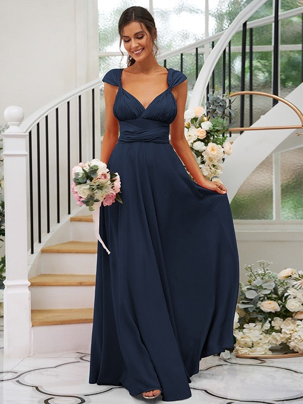 A-Line Charming Jersey Ruched V-neck Sleeveless Bridesmaid Dresses