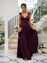 A-Line Charming Jersey Ruched V-neck Sleeveless Bridesmaid Dresses