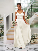 A-Line Charming Jersey Ruched V-neck Sleeveless Bridesmaid Dresses