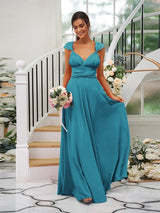 A-Line Charming Jersey Ruched V-neck Sleeveless Bridesmaid Dresses