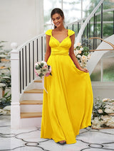 A-Line Charming Jersey Ruched V-neck Sleeveless Bridesmaid Dresses