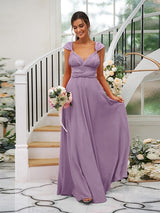 A-Line Charming Jersey Ruched V-neck Sleeveless Bridesmaid Dresses